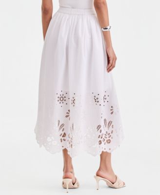 Women's Cotton Eyelet Lace Midi Skirt