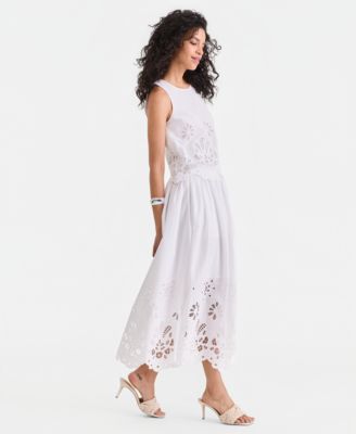 Women's Cotton Eyelet Lace Midi Skirt