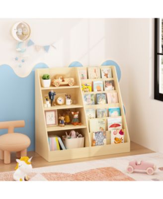  Kids Bookshelf & Toy Storage Organizer - 4 Tier Wooden Bookcase (Natural