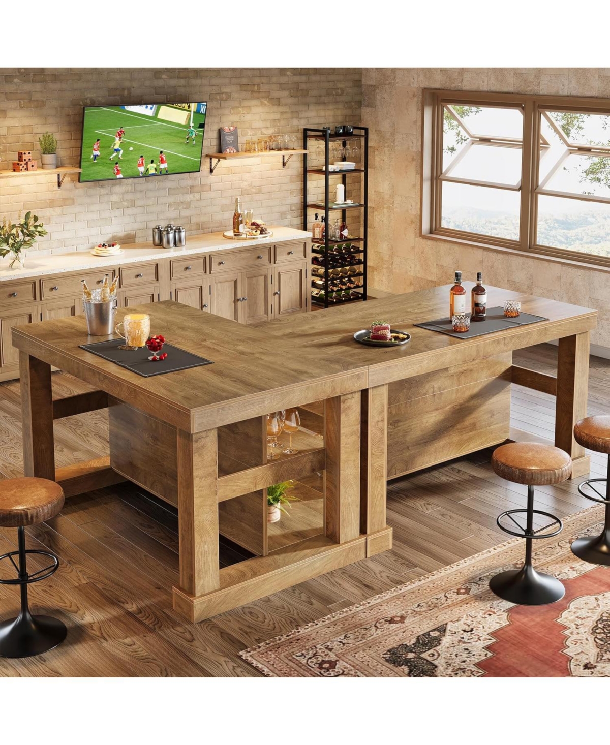 Tribesigns Bar Table, 55-Inch Counter Height Pub Table with Storage Shelves, High Top Kitchen Dining Table, Rectangle Wood Home Bar Unit