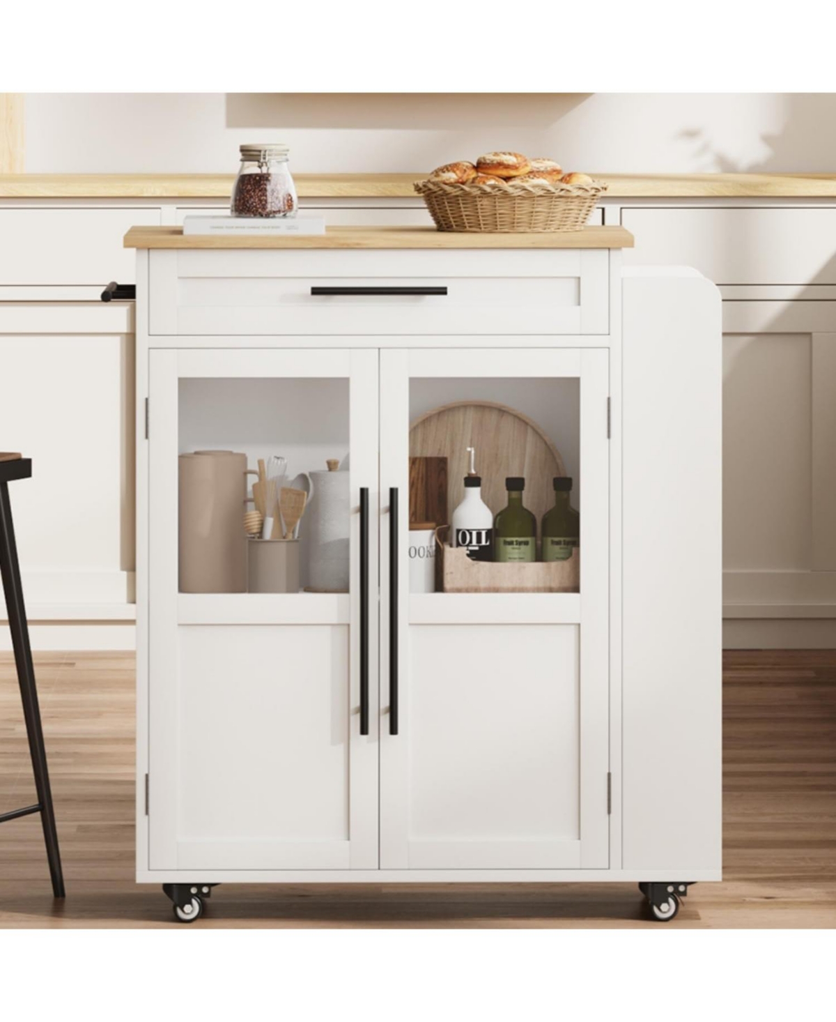 gaomon “42″ Kitchen Island Cart with Wood Top, Shelves & Locking Wheels”