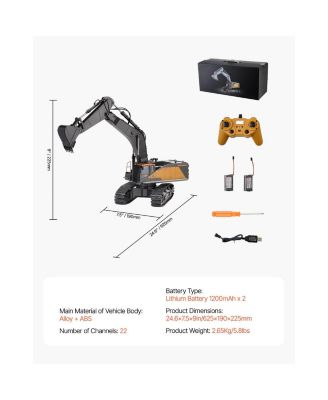Remote Control Excavator Toy, 11 Channel, 1:14 Scale Remote Control Digger Toy, RC Excavator with Lights & Sound