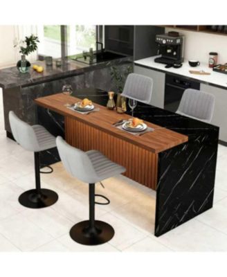  White Marble Look Kitchen Island with LED Lighting