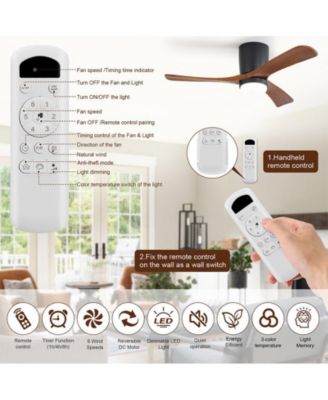 42-inch Minimalist Black 3-Blade Flush Mount Ceiling Fan with Light Remote Control and Timing Function