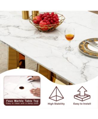 “70″ Faux Marble Dining Table for 6 with Gold Mirrored Base”