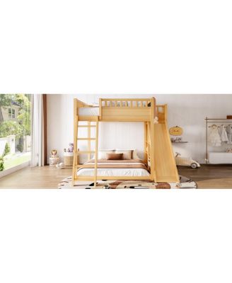 Loft Bed with Headboard, Shelves, Ladder & Slide