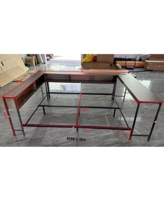 Corner Bed Frame Full Size w/ Bookcase, 2 Drawers, LED & Charging Station