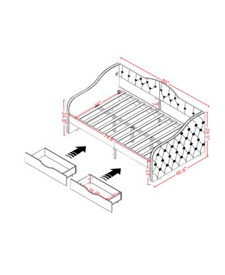 Upholstered Beige Daybed with Storage Drawers - Twin Size
