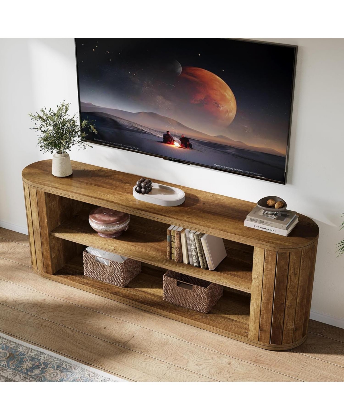 Tribesigns Tv Stand for 55/60/65/75-Inch Tvs, Farmhouse Entertainment Center with 3-Tier Storage Shelf, 63" TV Consoles for Living Room, Bedroom