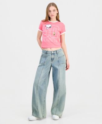 Juniors' Snoopy Graphic Ringer T-Shirt