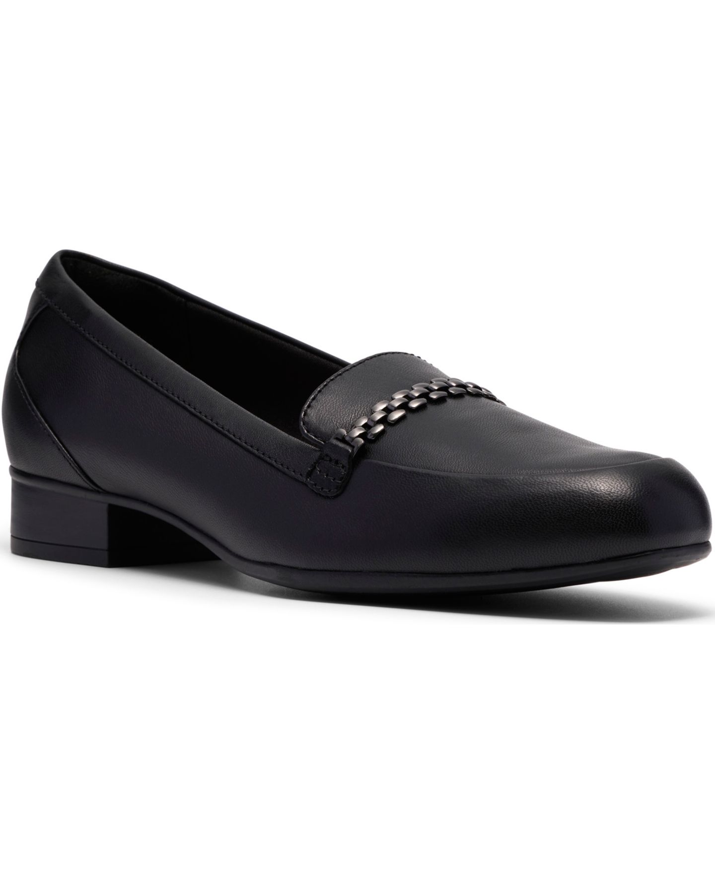 Женские туфли Clarks Juliet Mia Round Toe Dress Loafers, цвет: Чёрный кожаный — фото 1