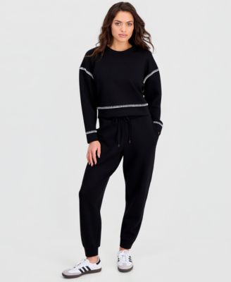 Petite Whipstitch Scuba Crewneck Top