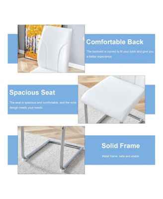 Set of 4 White PU Dining Chairs with High Backrest and Sturdy Legs