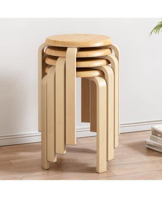 Streamdale Stackable Bentwood Stool Set of 4, 18" Round Stacking Backless Nesting Stools, Natural