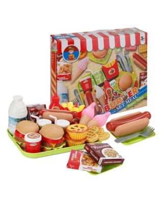 30-Piece Pretend Play Fast Food Set for Kids with Hamburger, Fries, Hot Dog & Waffle
