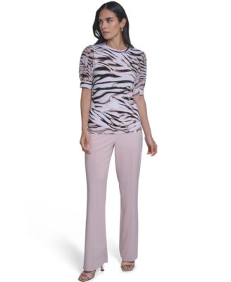 Petite Puff-Sleeve Mixed Media Top