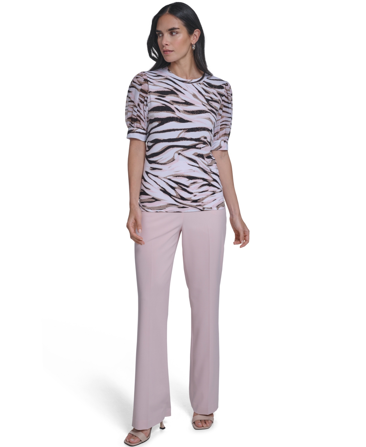 Calvin Klein Petite Puff-Sleeve Mixed Media Top