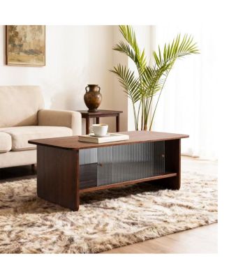 Modern minimalist 47-inch coffee table with storage and glass doors, Brown