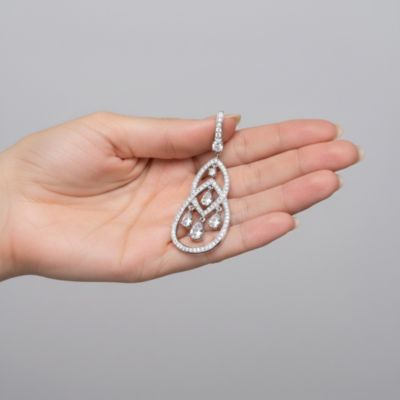 Cubic Zirconia Sterling Silver Double Teardrop Chandelier Earrings