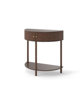 Artisan Wave-Pattern Demi-Lune Console Table, Woodgrain, 2 Drawers