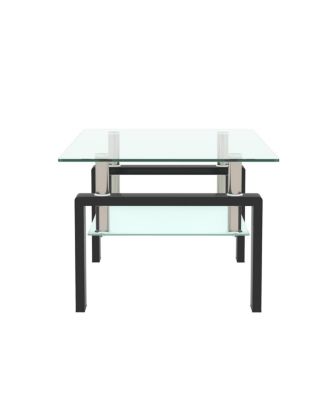 Streamdale Rectangle Glass Coffee Table, Clear, Modern Side Center Table