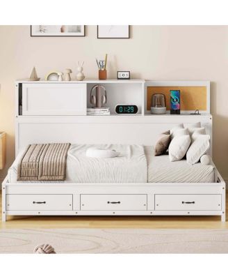 Twin Size Wooden Daybed with 3 Storage Drawers & USB Ports, White