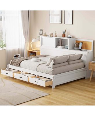 Twin Size Wooden Daybed with 3 Storage Drawers & USB Ports, White