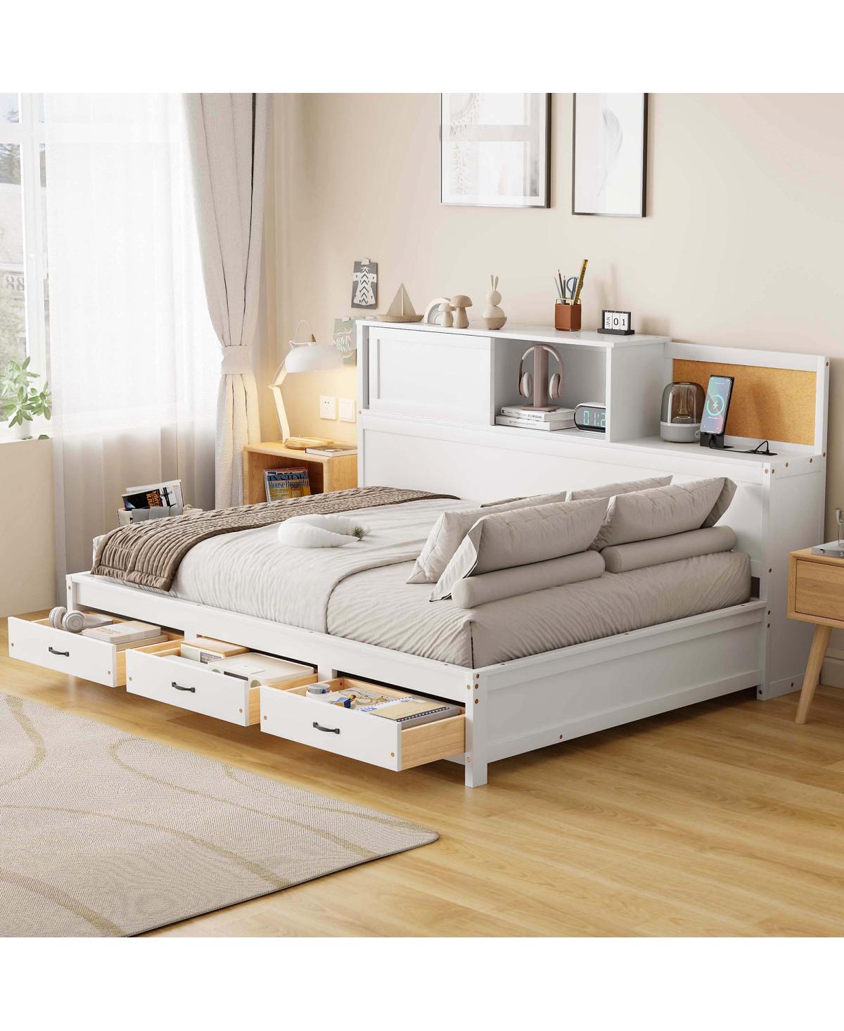 Streamdale Furniture Twin Size Wooden Daybed with 3 Storage Drawers & Usb Ports, White - White