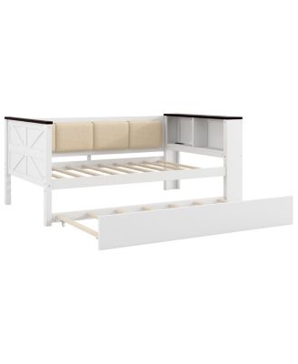 Twin Size Wood Daybed with Storage, USB, and Trundle
