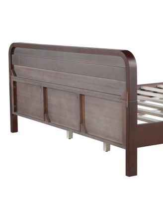 Dark Walnut Queen Bed Frame with Solid Pine Wood Construction