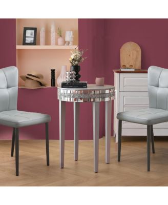 Artisanal Round Mirror Breakfast Table with Diamond-Cut Pedestal