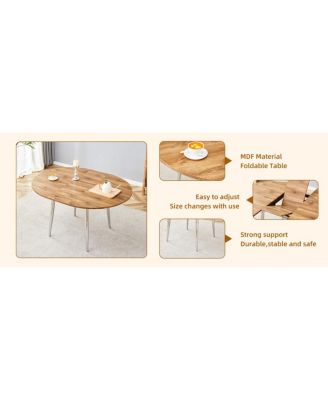  Retractable Wood Grain MDF Tabletop with Silver Metal Legs