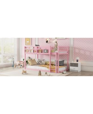  Low Twin Over Twin Bunk Bed with Ladder, Solid Wood