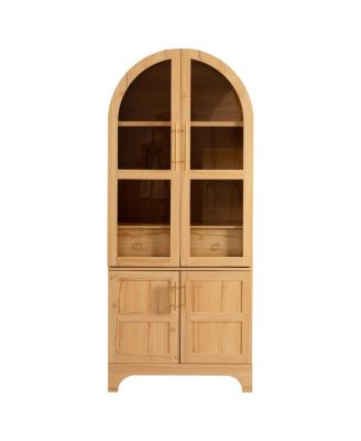 71" Arched Farmhouse Kitchen Pantry Cabinet with Shelves & Hidden Drawer