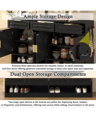  Farmhouse Sideboard with 3 Drawers, 4 Doors, 59.1" Storage Buffet