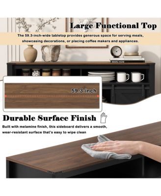 59.3" Farmhouse Barn Door Sideboard with Mesh Panels and Open Storage