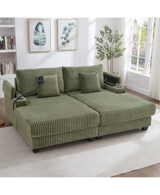 Streamdale Modern Chaise Sofa with Adjustable Backrest, Cup Holders, Phone Holder & Storage, Light Gray