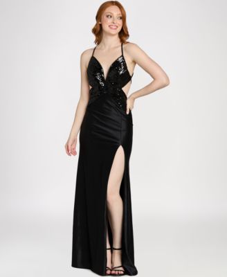 Juniors' Glitter Knit Gown