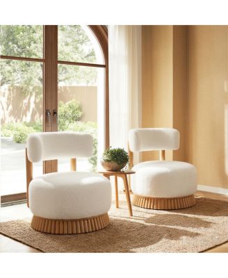  Modern Farmhouse Armless Chair Set of 2, Wooden Base, Cozy Upholstered Chair