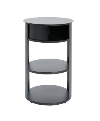 Indoor 3-Tier Metal Round Side Table with Sliding Door Cabinet, Matte Black