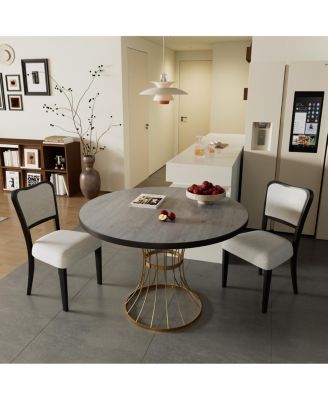 42" Round Dark Oak Dining Set with 2 Upholstered Chairs - Rustic-Modern Style