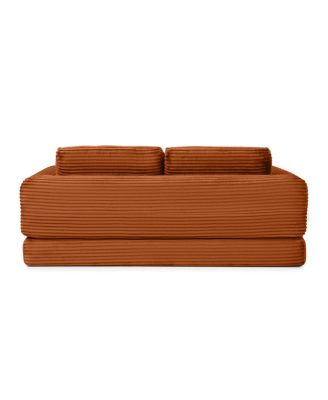 Streamdale 2-in-1 Folding Convertible Sofa Bed, Modern Corduroy Sleeper Couch with 2 Pillows, Orange