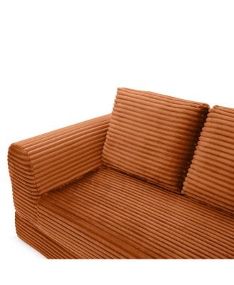 Streamdale 2-in-1 Folding Convertible Sofa Bed, Modern Corduroy Sleeper Couch with 2 Pillows, Orange