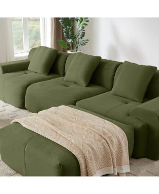  Modern L-Shaped Corduroy Sectional Sofa with Movable Ottoman