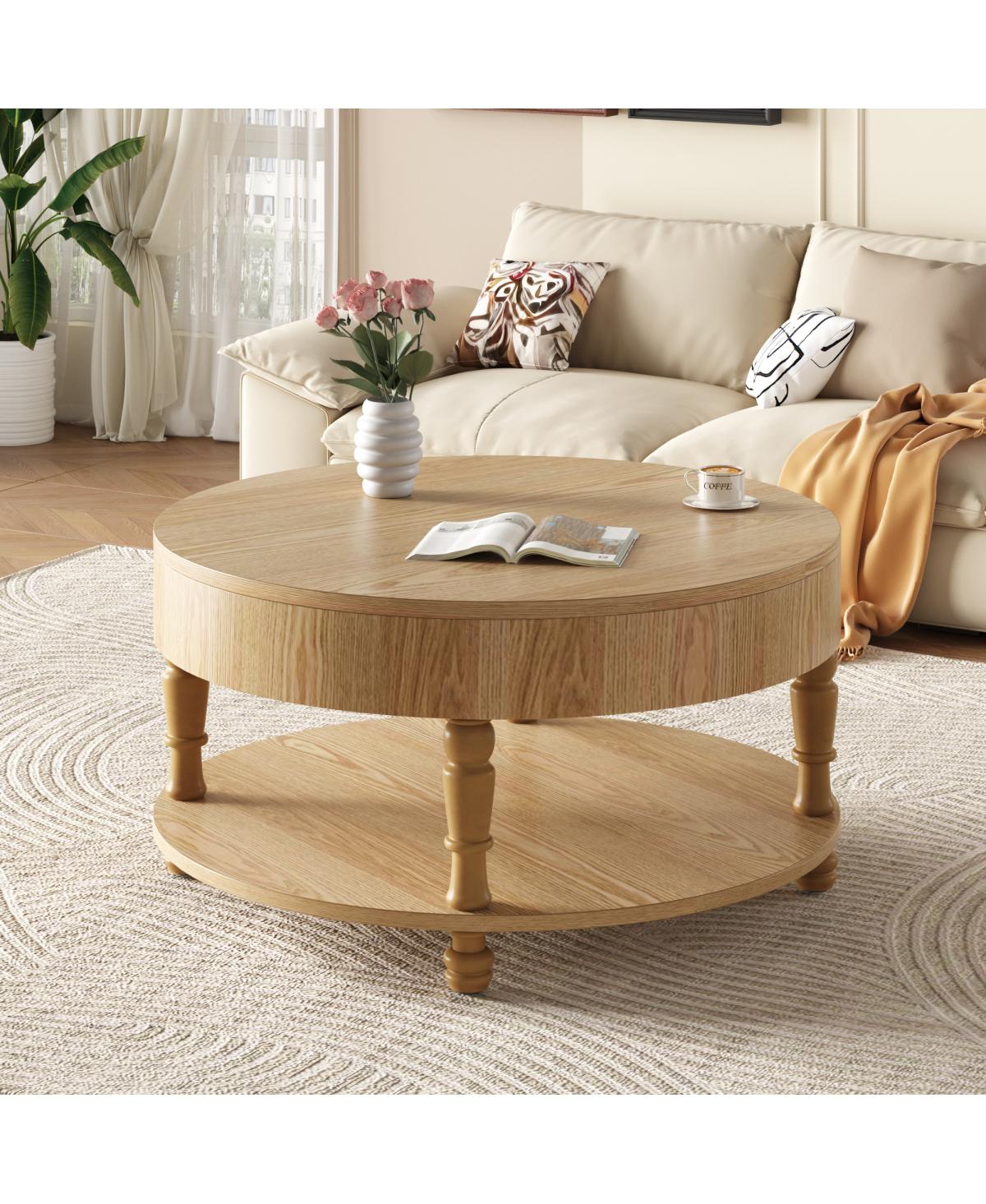 Streamdale Furniture Coffee Table with Dual Storage, 31.5" Modern Round Table (Natural Wood