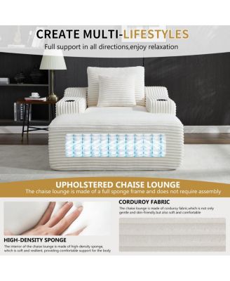 67" Corduroy Chaise Lounge Sleeper Sofa with Armrest, White