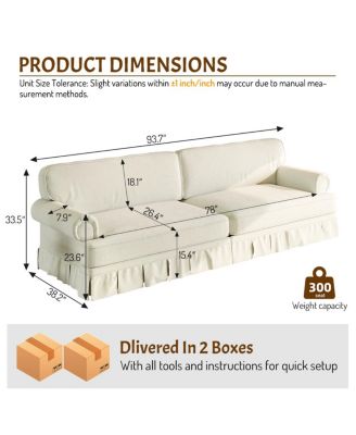 Luxuriously Comfortable 4-Seater Cloud Couch, Chenille Sofa with Rolled Arms, 26.4" Deep Seat