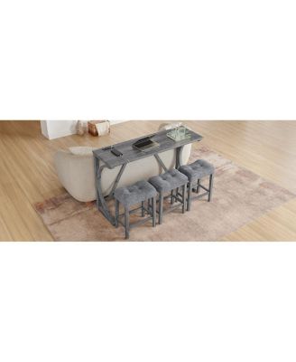 59" Bar Table Set with 3 Stools & Power Outlet
