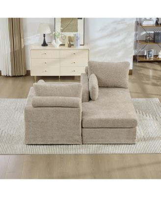  63.39" Wide Chenille Sofa Bed with Cushions & Metal Legs