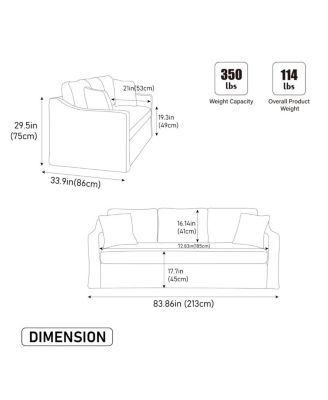  Modern Casual Chenille Sofa, Deep Seat, Three-Seater, Removable Cover, Beige